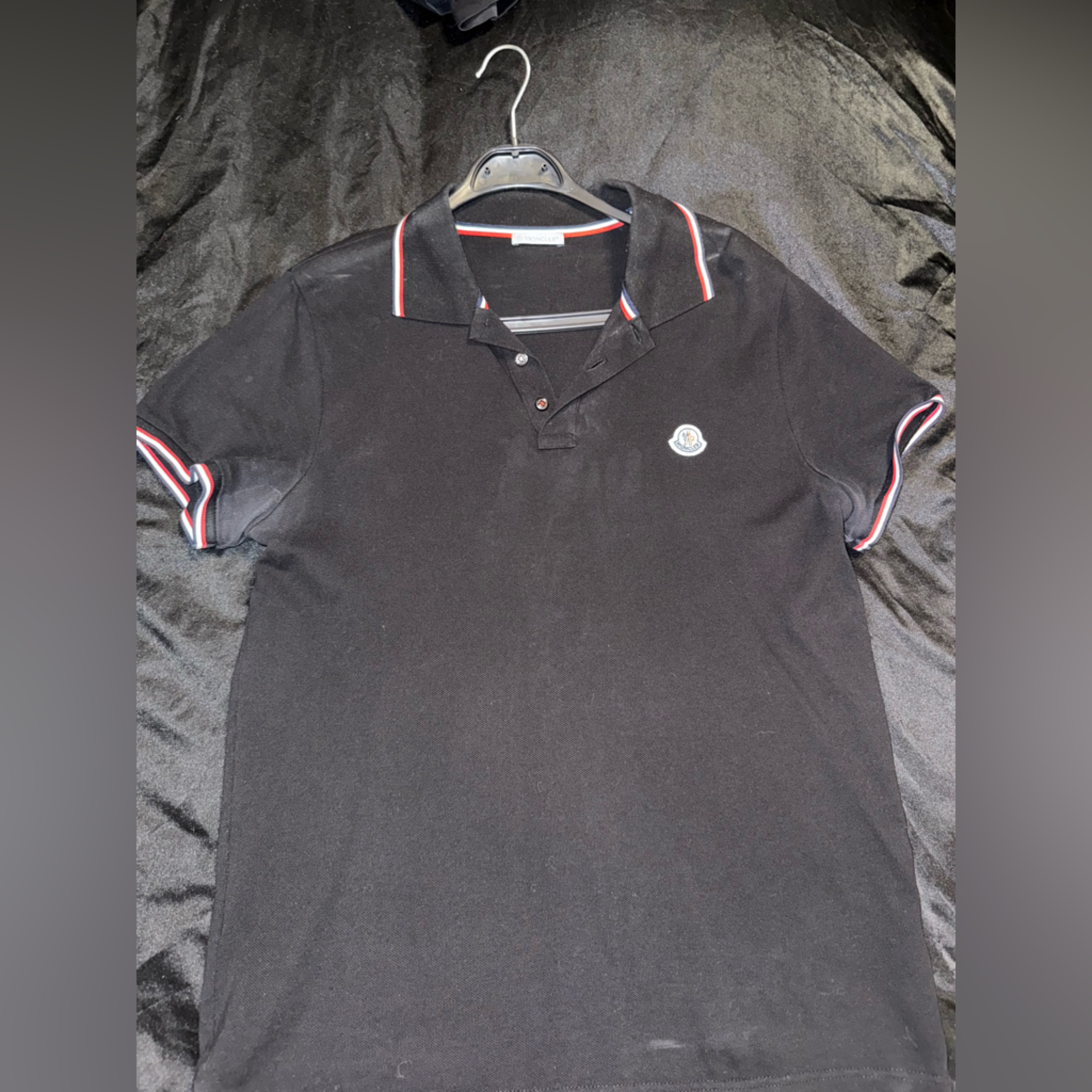 Moncler Black Polo With Red, White & Blue Trim